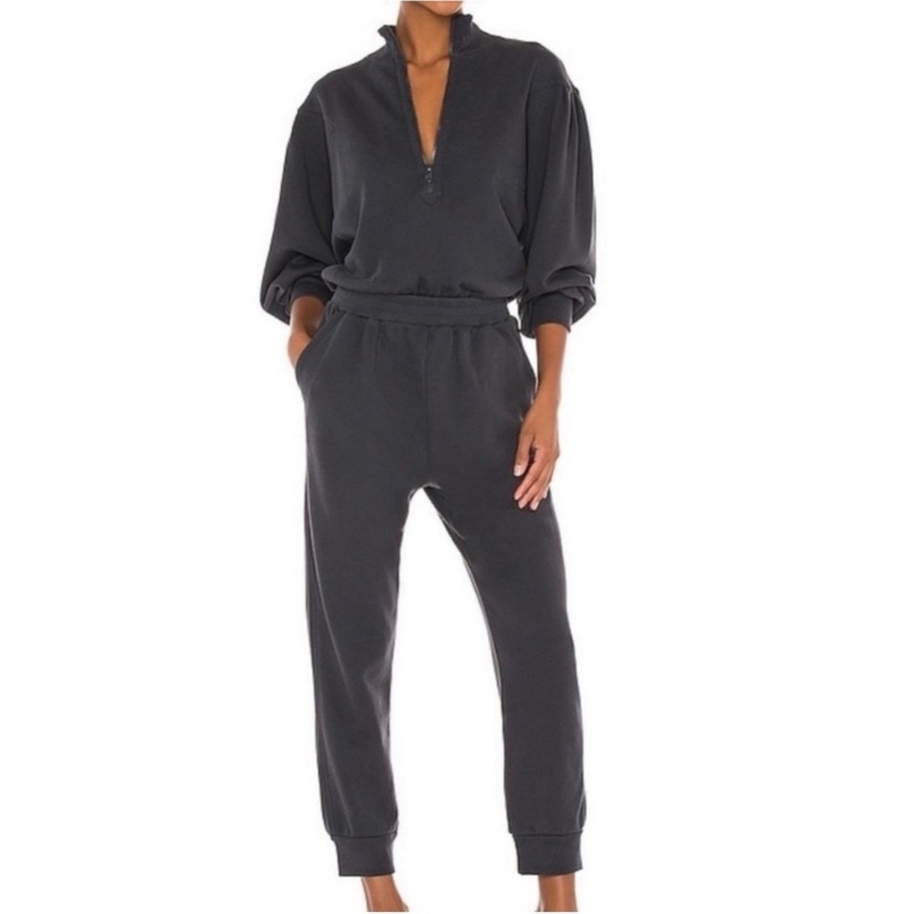 FRAME Easy Jumpsuit Faded Noir‎ Organic Pima Cotton French Terry XL - Picture 3 of 15